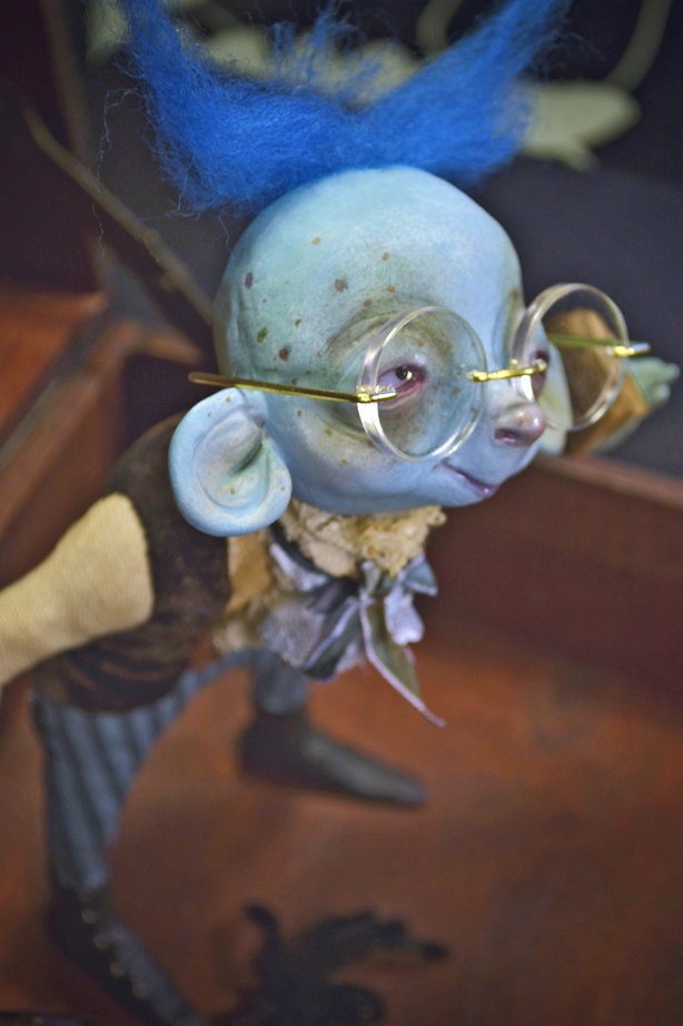 ON RESERVE final pay - Segismundo Miopo - art doll ooak pure sculpt blue guy