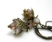 Violet Vintage Style Flower Earrings, Czech Glass, Antiqued Brass, Petite Feminine Dangle Earrings, Gifts for Her, Womens Accessories