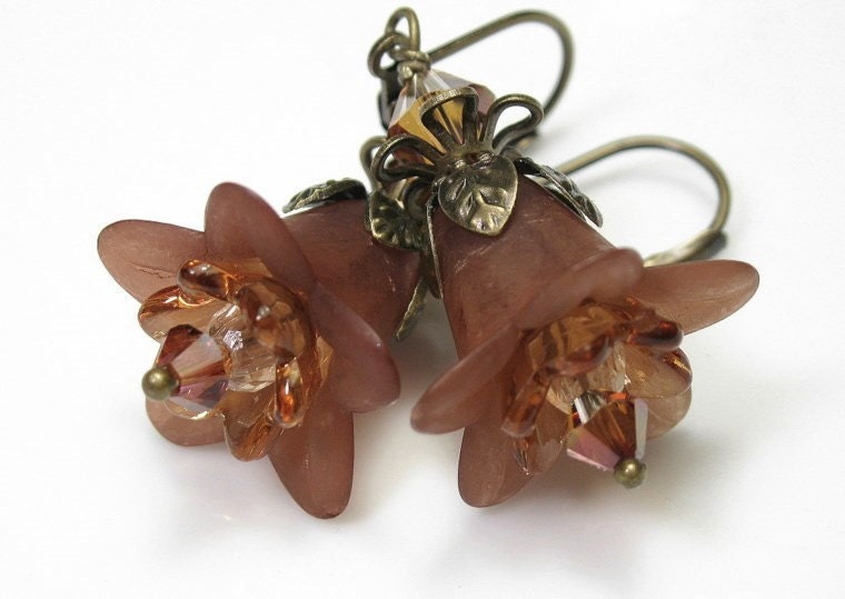 French Roast Coffee, Lucite Flower Earrings