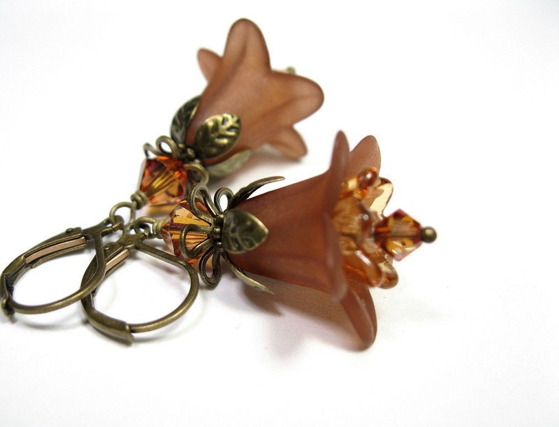 French Roast Coffee, Lucite Flower Earrings