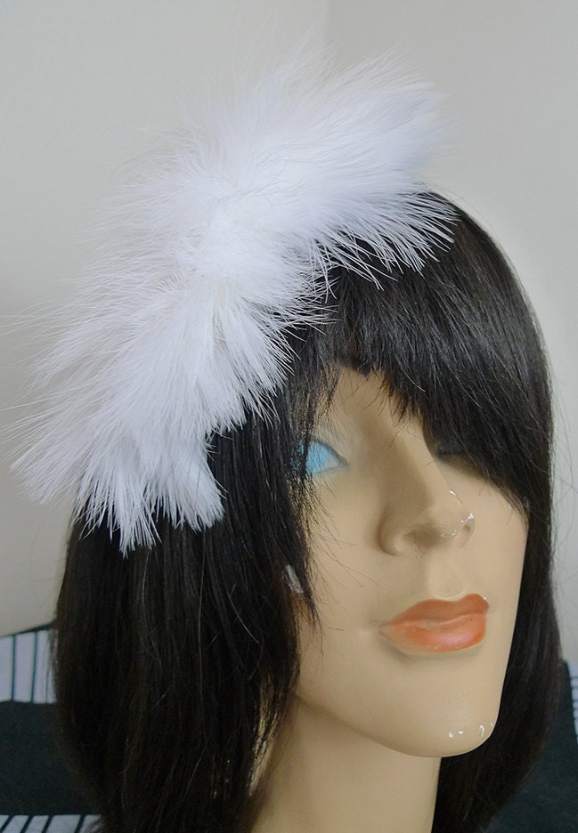 Marabou Trimmed Bridal Veil Reversible Headband Rhinestone Feathers