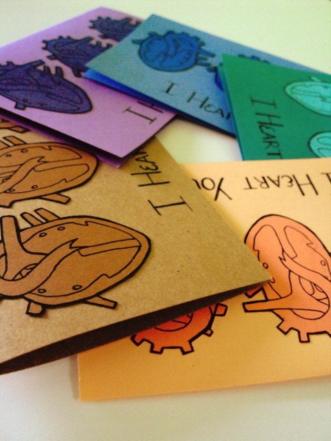 I Heart You - Set of 5 Hand-Made Greeting Cards - Free Shipping