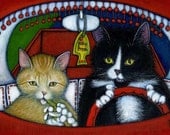 Tuxedo and Tabby cat art print. Charlie's Pet Peeve
