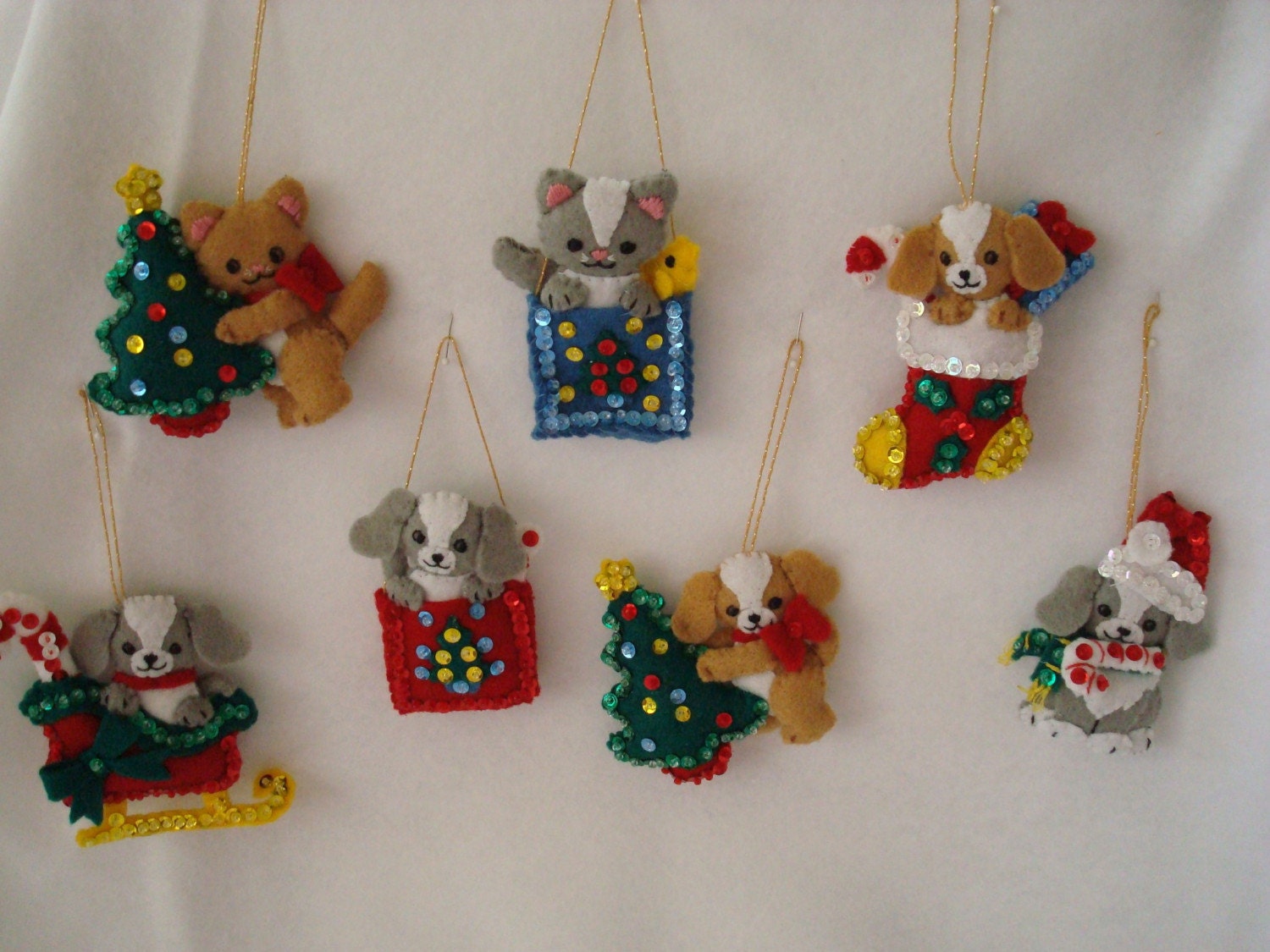 Puppies and kittens oh my\/set of 7 felt ornaments
