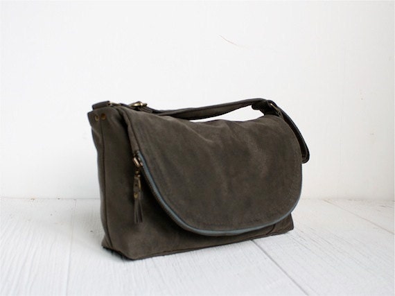Vegan Messenger in Gray Suede