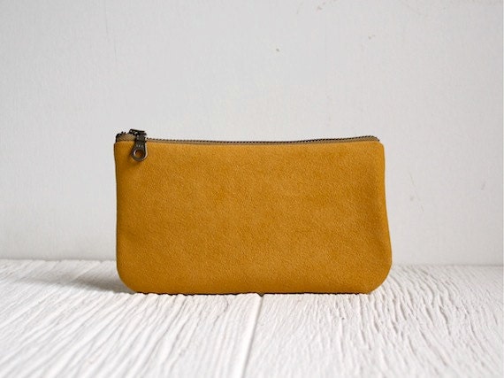 Vegan Clutch, Zipper Purse, Mustard Clutch, Honey Yellow Bag