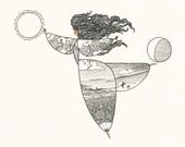 Earth Dance. Art print of original work in pen, ink, watercolor.