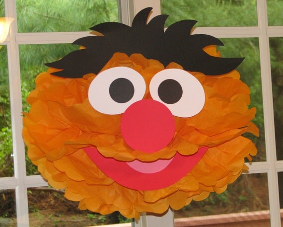 Orange Monster tissue paper pompom kit, inspired by "Ernie" from Sesame Street Il_570xn