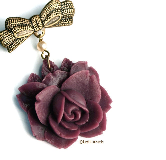 Vintage Style Dark Rose Pin. Flower Brooch. Gothic Bloom. Women's Accessories