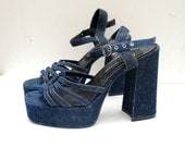 SALE..........90s denim PLATFORM strappy shoes. heels. sandals - us 7.5, eur 38, uk 5