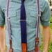 Colorblocked Cotton Skinny Tie Navy Blue with Leather Patch from the Paul McCall Line for Men