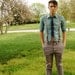 Colorblocked Cotton Skinny Tie Navy Blue with Leather Patch from the Paul McCall Line for Men