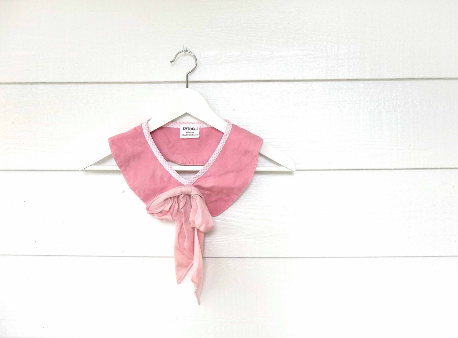 Hand Dyed Pink Peter Pan Collar with Bow for Women and Girls