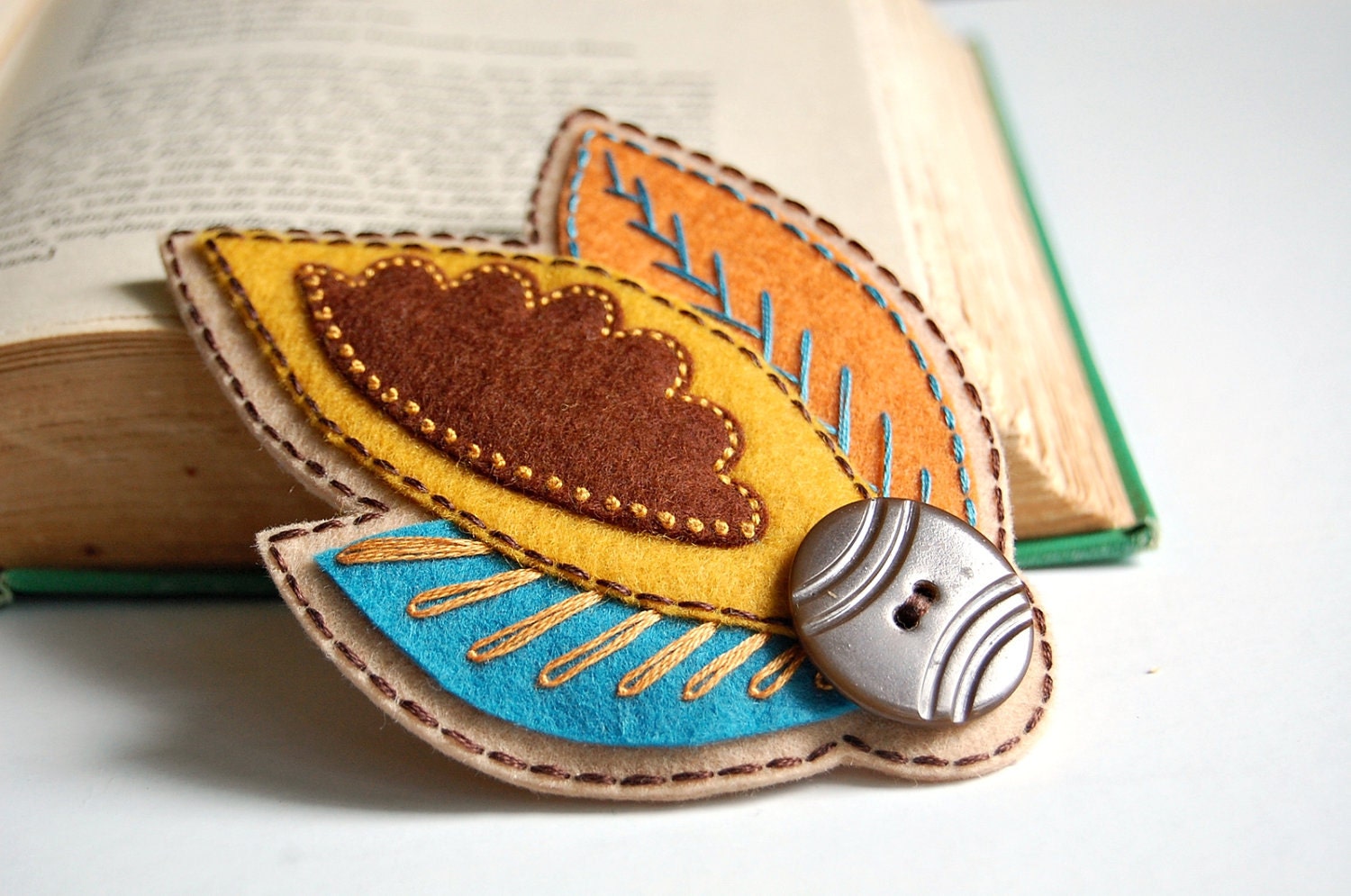 Embroidered Hair Clip- Autumn Leaves