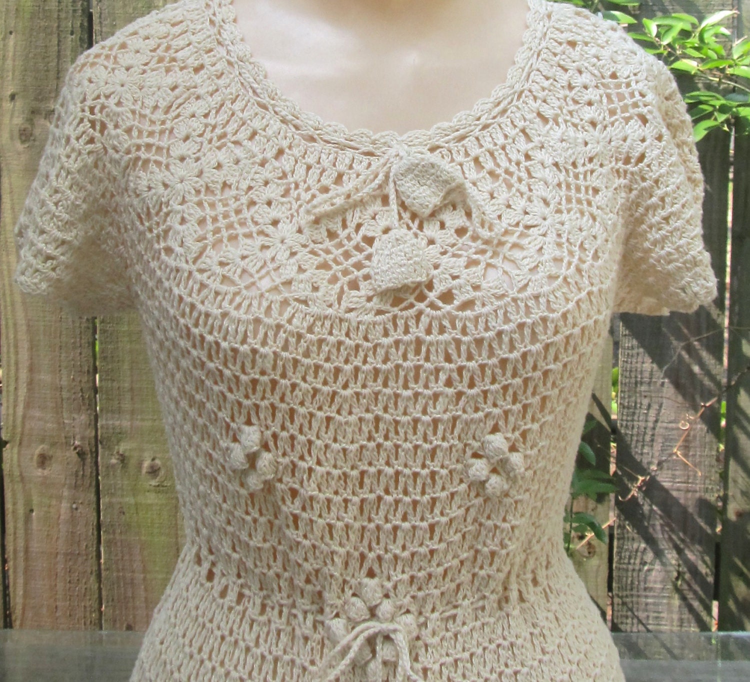 Vintage Cream CROCHET Wiggle Dress XS S 0 2 4 Wedding Party Cocktail