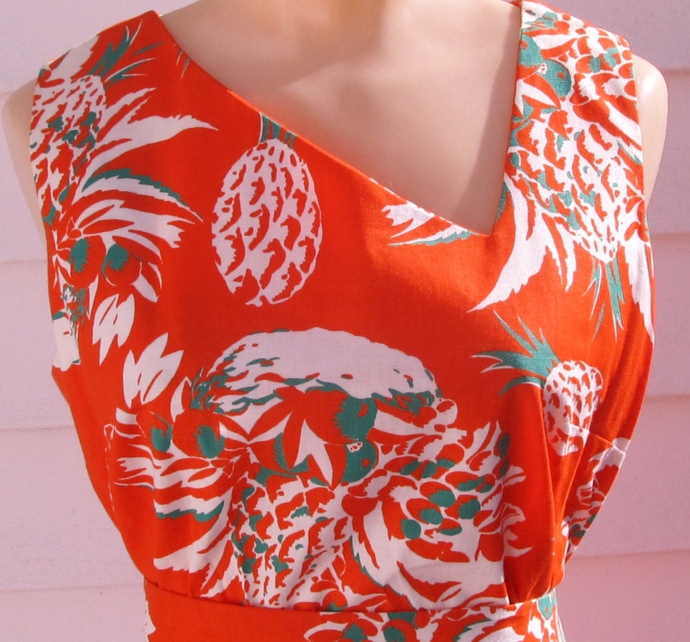 Vintage Hawaiin Print Cotton Sundress Dress M 8 10 12 Luau