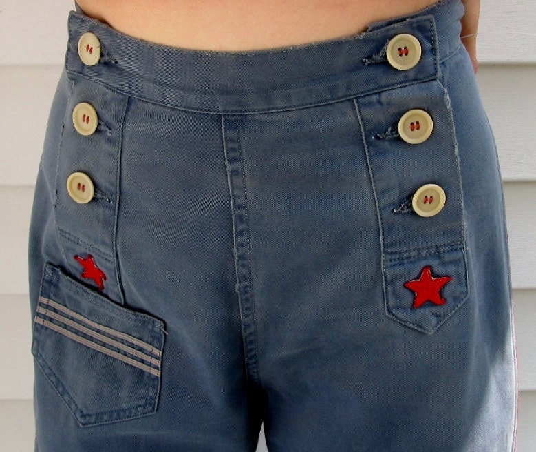 Vintage 1930s Repro Nautical LEVIS Sailor Wide Leg Jeans S M 6 8