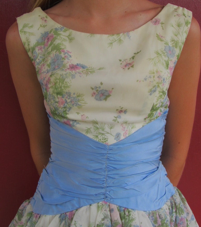 Vintage 1950s Floral Bubble Hem Cocktail Party Dress XS 0