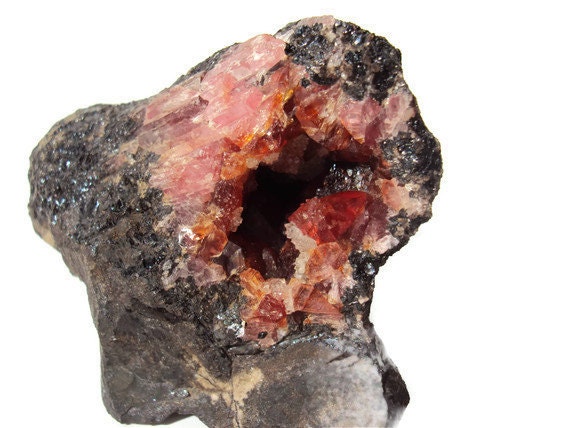 RARE Rhodochrosite Crystal in Matrix w/ Druzy Quartz, Gemmy Rough Mineral, Peru, Metaphysical, Reiki, New Age Healing, 96.5 grams - DumbBunnyDesigns