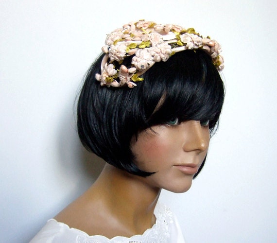 Floral Headpiece 50s 1950s Hat Tea Rose Flower Garden Party Wedding Fascinator