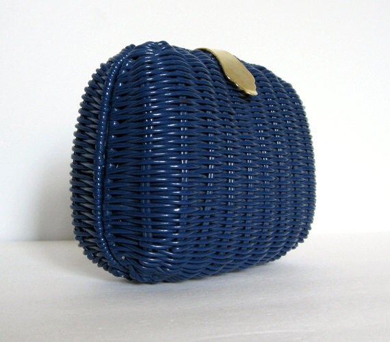 Straw Navy Purse Clutch Chain Shoulder Bag 80s by MidnightFlight