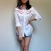 Western Shirt Cowgirl Red White Button Up Shirt Floral Embroidered - Large L