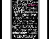 Subway Art Sign Pisces Zodiac Typography Print 5x7 in 8x10 mat