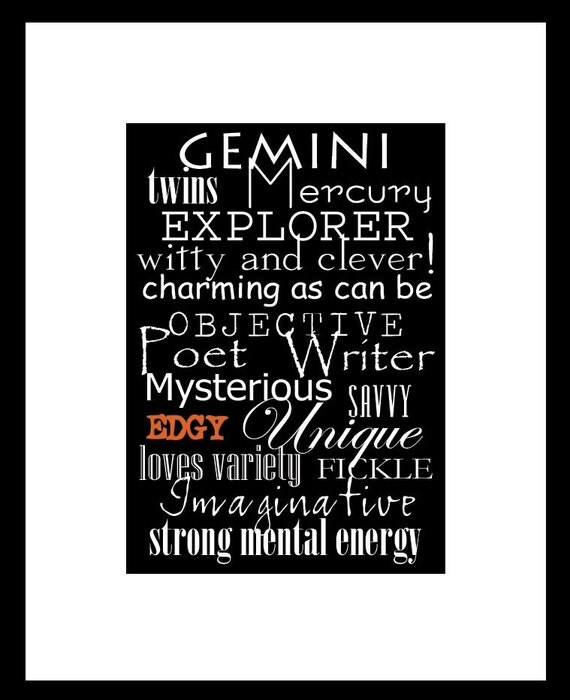 Subway Art Sign Gemini Zodiac Typography Print 5x7 in an 8x10 mat
