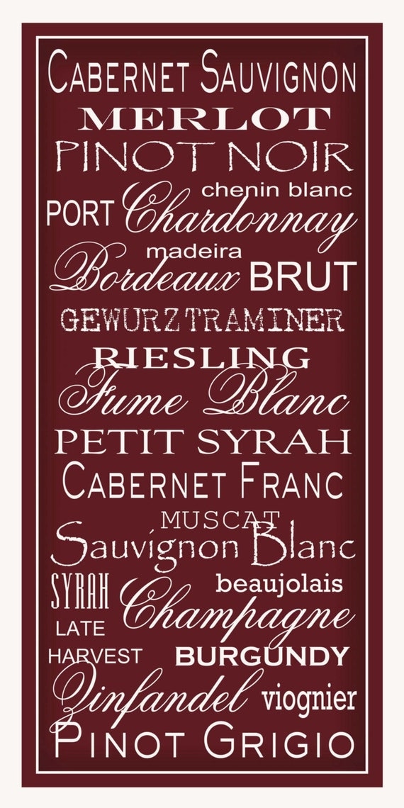 Subway Art Sign Wine List Typography Print 10x20