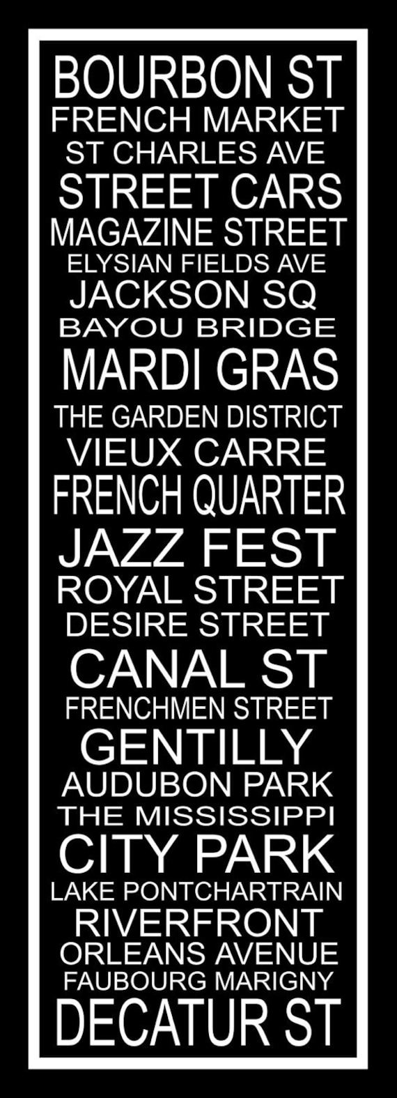 Subway Art Sign New Orleans Destination Typography Print 11.75x36