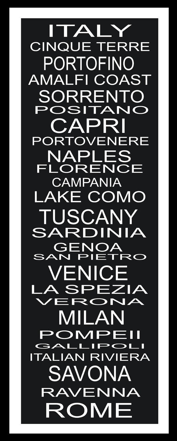 Subway Art Sign Italy Destination Typography Print 11.75x36