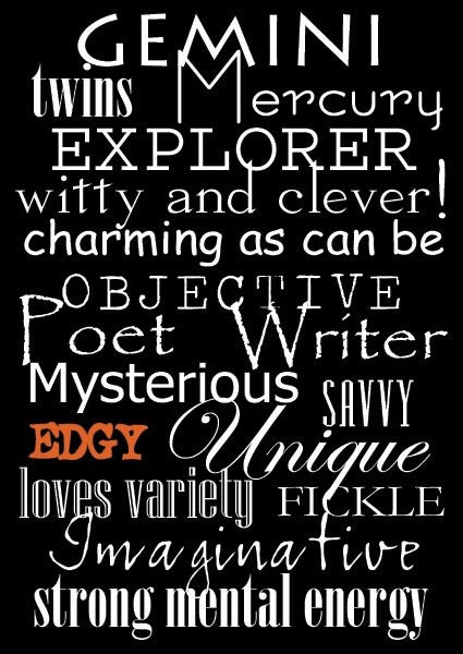 Subway Art Sign Gemini Zodiac Typography Print 5x7 in an 8x10 mat