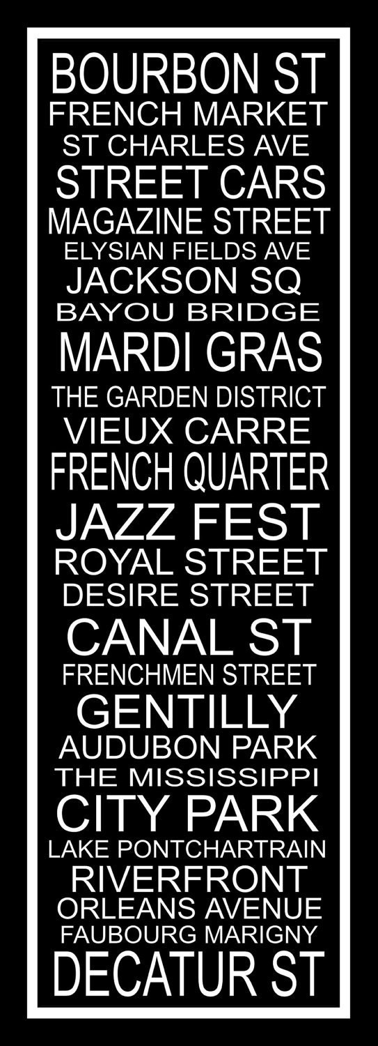 Subway Art Sign New Orleans Destination Typography Print 11.75x36