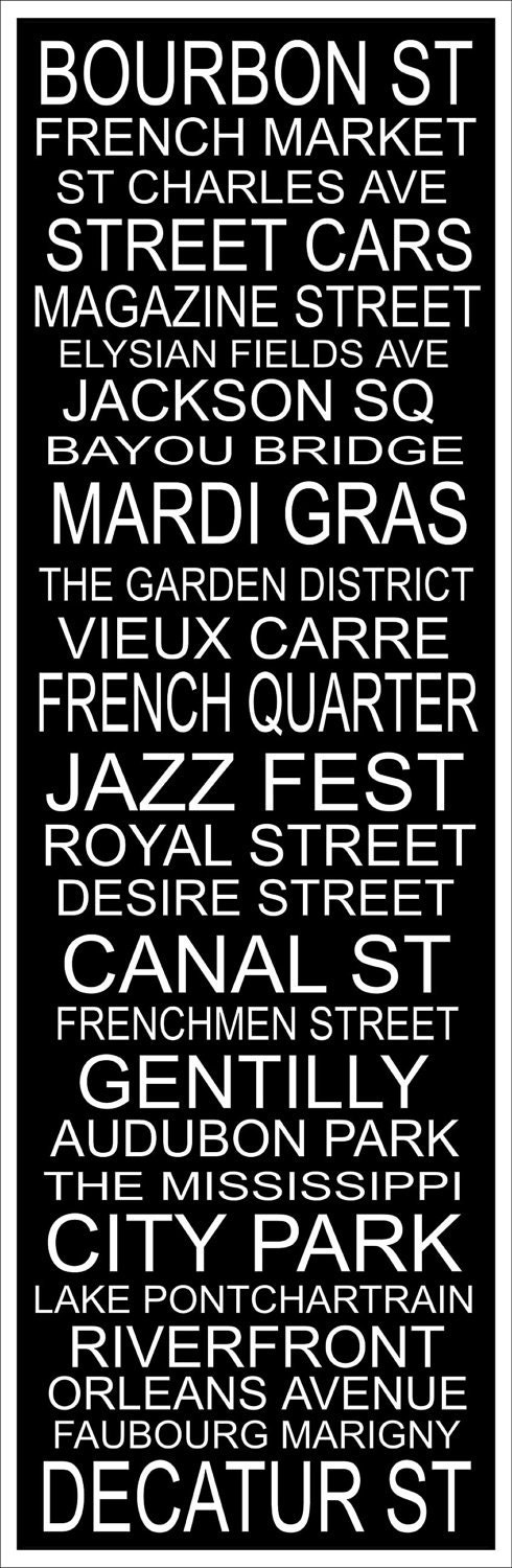 Subway Art Sign New Orleans Destination Typography Print 11.75x36