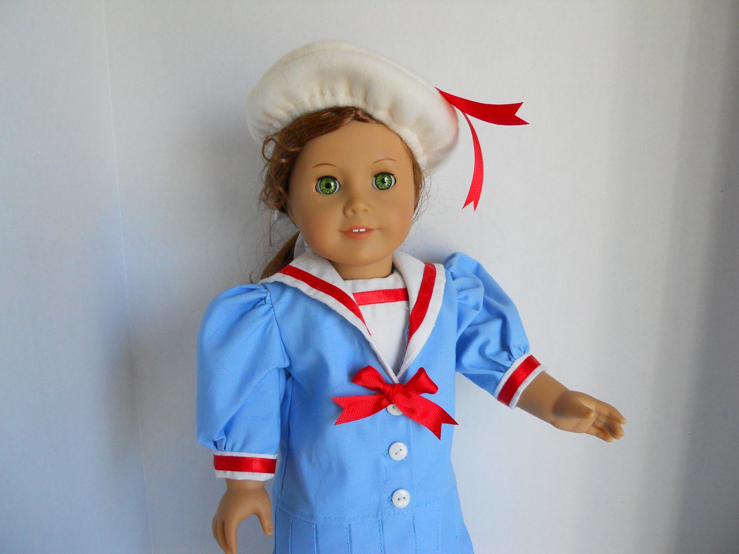 American Girl Doll Clothes Blue Sailor Dress Hat Set Turn of the Century 18 Inch Doll Dress