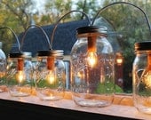 Mason Jar Lights - Banner Style - Modern Industrial Rustic Farmhouse - Handrcrafted Upcycled BootsNGus Lighting Fixture