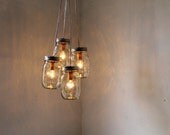 Summer's Day Mason Jar Chandelier - 4 Clear Pint Jars - Handcrafted Mason Jar Lighting Fixture - Upcycled BootsNGus Lamp - Direct Hardwire