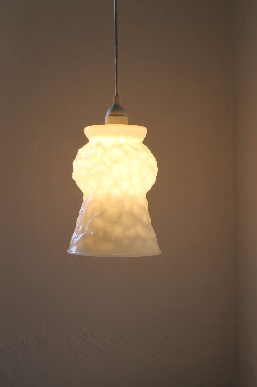 Glacier - Large Textured White Milk Glass Vase Pendant Light - E. O. Brody Co. - One Of A Kind UpCycled BootsnGus Lighting Fixtures