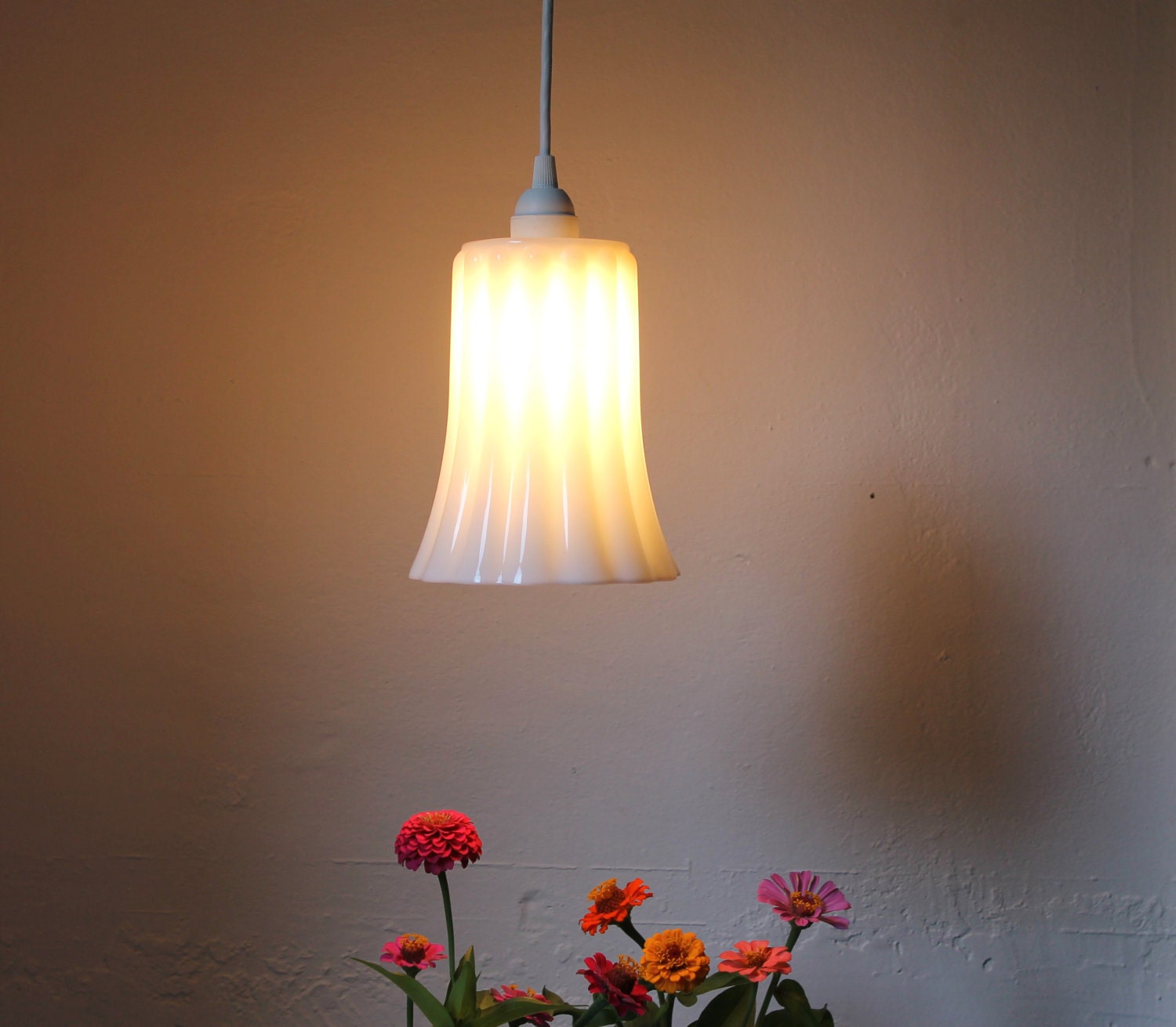 Items similar to MOD Milk Glass Vase Hanging Pendant Light White