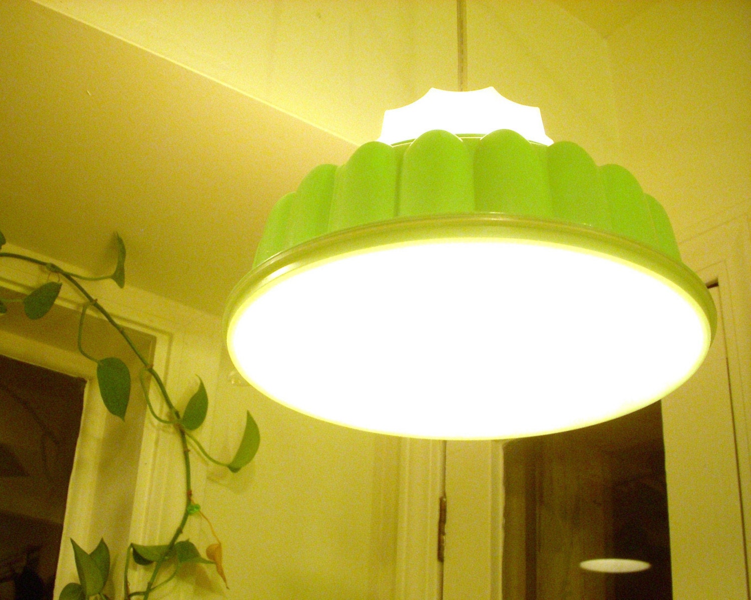Upcycled Recycled MOD Retro Mint Green Jell-O Mold Tupperware TupperLight Kitchen Table Hanging Pendant Lighting Fixture