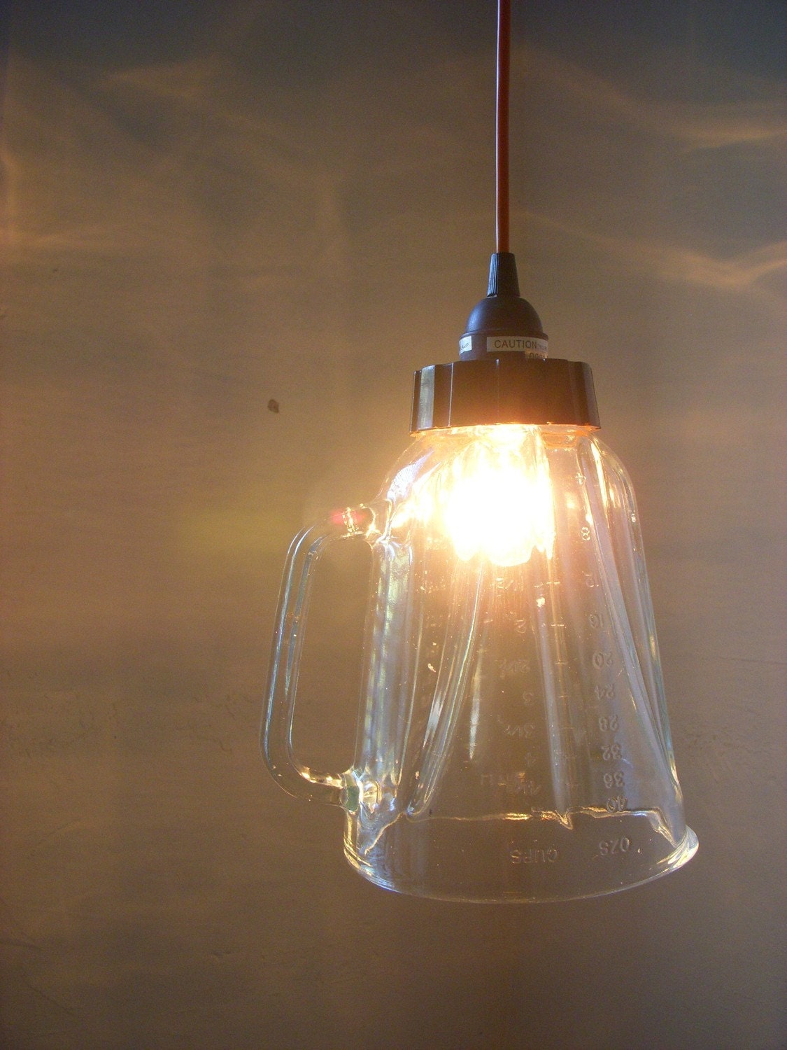 UpCycled ReCycled Repurposed Clear Glassware Blender Pitcher Hanging Pendant Lighting Fixture