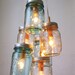 Sapphire Ocean - Mason Jar Chandelier - Mason Jar Light - Modern Industrial Handcrafted UpCycled BootsNGus Hanging Pendant Lighting Fixture