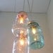 Ocean Spray Mason Jar Chandelier - Blue and Clear Hanging Pendant Lighting Fixture - Rustic Industrial UpCycled BootsNGus Lamp Design