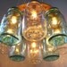 Western Wear Wagon Wheel - Clear and Ocean Blue Quart Sized Mason Jar Chandelier Light - Upcycled Lighting Fixture Lights Lake House