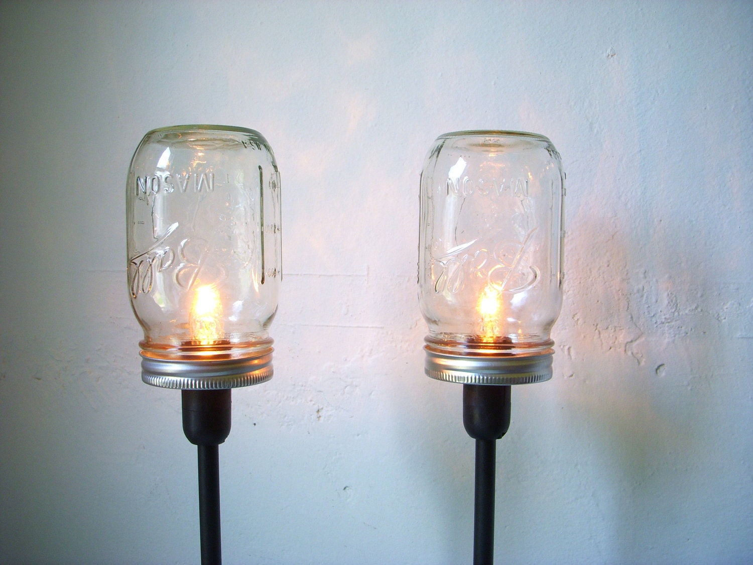 2 Mason Jar Table Lamps - Upcycled Lighting Fixtures - Mason Jar Lights - Industrial Modern Contemporary Home Decor - BootsNGus Lamp Design