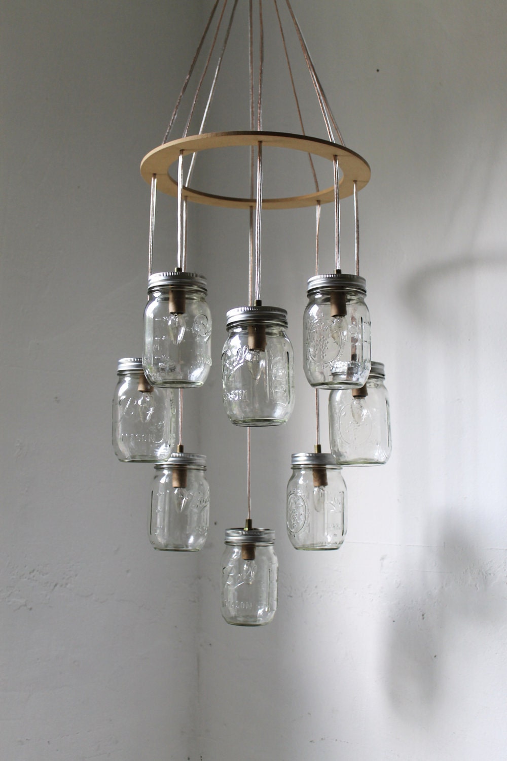 Valentines Day Heart Shaped Mason Jar Chandelier Light - Romantic Wedding Swag Lighting Fixture - Rustic Industrial BootsNGus Lamp Design