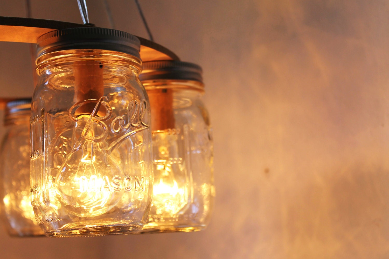 WAGON WHEEL Mason Jar Chandelier - Mason Jar Light - Industrial Swag - Handcrafted Upcycled BootsNGus Hanging Pendant Lighting Fixture