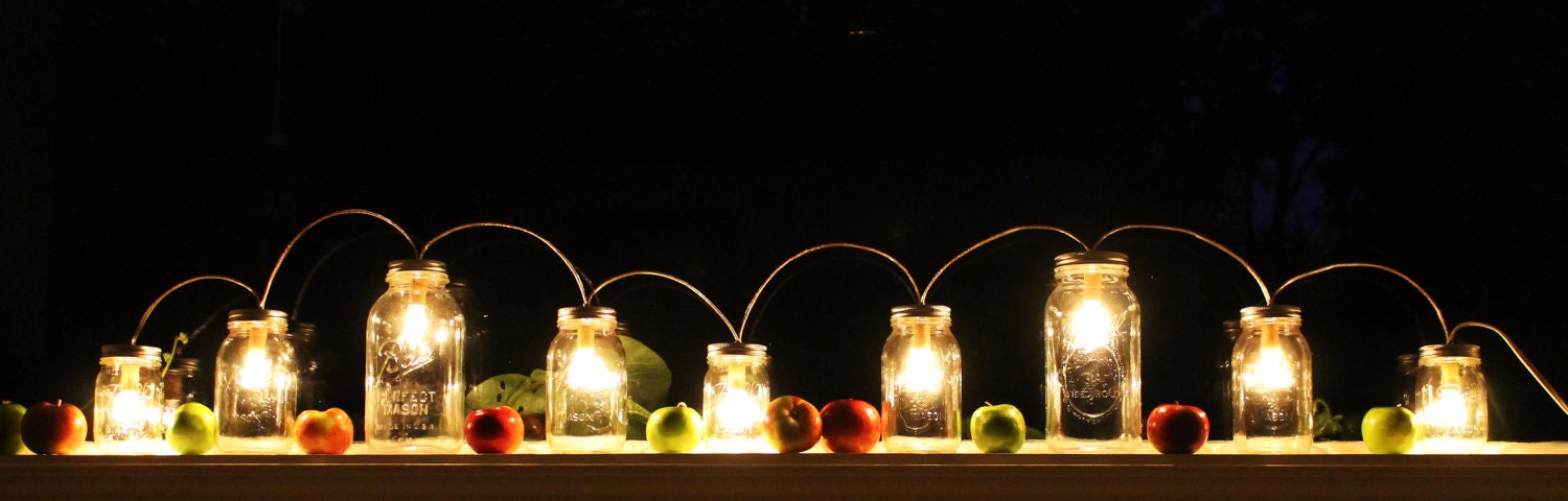 Mason Jar Lights - Banner Style - Modern Industrial Rustic Farmhouse - Handrcrafted Upcycled BootsNGus Lighting Fixture