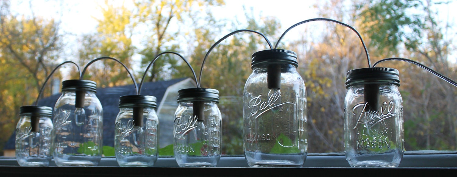 Mason Jar Lights - Banner Style - Modern Industrial Rustic Farmhouse - Handrcrafted Upcycled BootsNGus Lighting Fixture