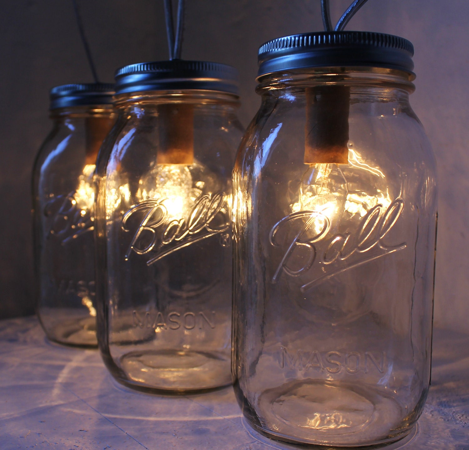Catching Summer Fireflies - Standing Banner Ball Mason Jar Light - BootsNGus Design - Industrial Upcycled Wedding Home Decor Accent Light